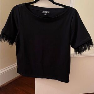 J.Crew Black Mariner Jersey Cropped Boatneck T shirt with Feathers Size XS